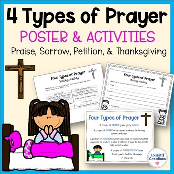 Preview of Four Types of Prayer | Catholic Poster | Writing and Sorting Activities