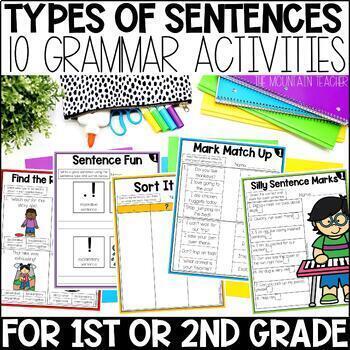 Four Types of Sentences Activities, Grammar Worksheets and Noun Anchor ...