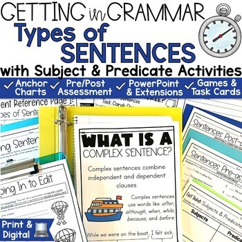 Four Types of Sentences Activities Sort Anchor Chart with Subject and ...