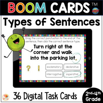 Preview of Four Types of Sentences BOOM CARDS Task Cards 2nd 3rd 4th Grade Digital