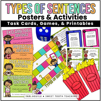Preview of Four Types of Sentences Engaging Activities, Task Cards, & Posters