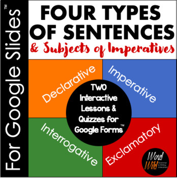 Preview of Four Types of Sentences, Subjects of Imperatives for Google Slides™, quizzes