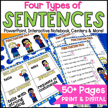 Preview of Four Types of Sentences Worksheets & Activities - Print & Digital Sentence Types