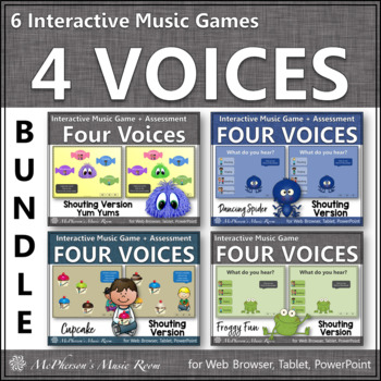 Preview of Four Voices Interactive Music Games & Assessments Shouting Version {Bundle}