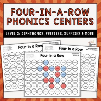 Preview of Four in a Row Literacy Centers: Diphthongs, Prefixes, Suffixes, & More