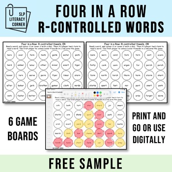 Preview of Four in a Row R-controlled Vowels Bossy R Phonics Games Free Sample