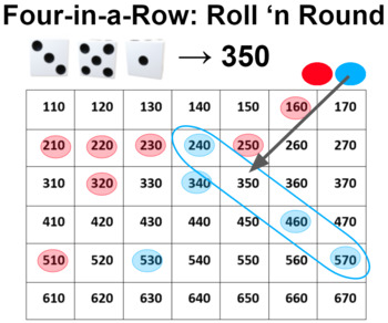 Preview of Four in a Row, Roll 'n Round - 2 Player Dice Game for Google Slides