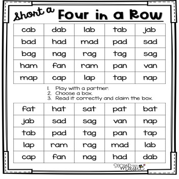 Four in a Row **SHORT VOWELS** Phonics Game by Second Grade Magic