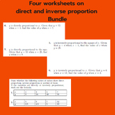 Four worksheets on direct and inverse proportion Bundle