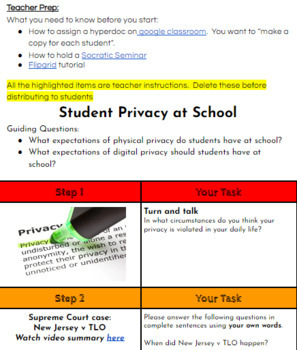 Preview of Fourth Amendment: Student Privacy Hyperdoc