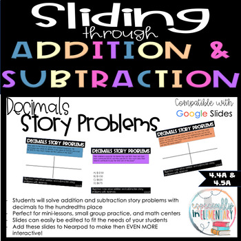 Preview of Fourth Grade Addition and Subtraction Digital Slides - Decimals Story Problems