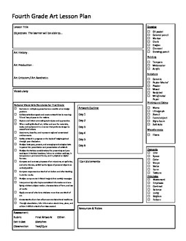 Preview of Fourth Grade Art Lesson Plan Form with National Art Standards