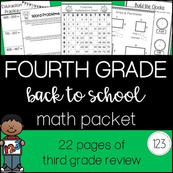 Preview of 4th Grade Back to School Beginning of the Year Math [[NO PREP]] Packet