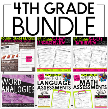 Preview of Fourth Grade Bundle: Language, Grammar, Math, and Reading