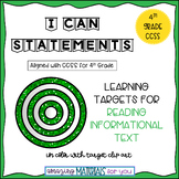 Fourth Grade CCSS I Can Statements for Reading Nonfiction