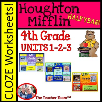 Houghton Mifflin Reading Fourth Grade Cloze Worksheet Bundle Themes 1-2-3