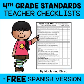Preview of Fourth Grade Common Core Standards Checklists + FREE Spanish