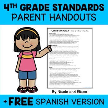 Preview of Fourth Grade Common Core Standards Parent Handouts + FREE Spanish