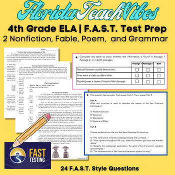 Preview of Fourth Grade F.A.S.T. ELA Practice Test: Comprehensive Reading & Grammar Prep