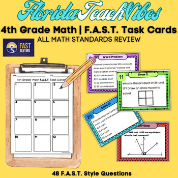 Preview of Fourth Grade F.A.S.T. Test Prep: Math Spiral Review ALL STANDARDS Task Cards