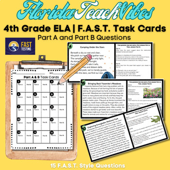 Preview of Fourth Grade F.A.S.T. Test Prep: Reading Comp with Text Evidence Task Cards