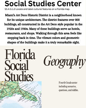 Preview of Fourth Grade Florida Social Studies Worksheets and Passages