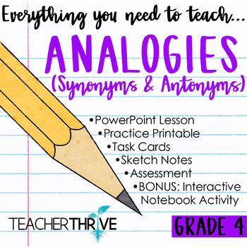 Preview of 4th Grade Grammar Unit: Analogies (Synonyms and Antonyms)