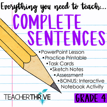 Preview of 4th Grade Grammar Unit: Complete Sentences
