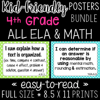 Preview of Fourth Grade I Can Statements BUNDLE! (All Math & ELA) - CCSS