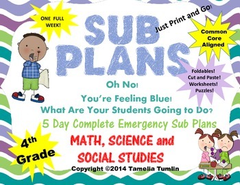 Preview of Fourth Grade Interactive Emergency Sub Plans (Math, Science, Social Studies)