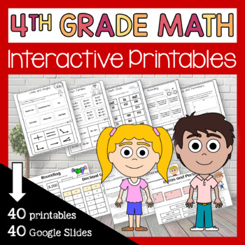 Preview of Fourth Grade Math 40 Interactive Printables + 40 Google Slides | Math Skills