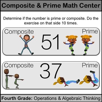 Preview of Fourth Grade Math Center: Prime and Composite Numbers (Fitness)