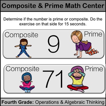 Preview of Fourth Grade Math Center: Prime and Composite Numbers (Yoga)