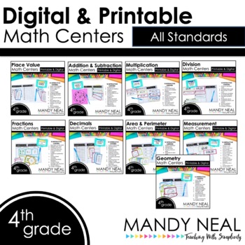 Preview of Fourth Grade Math Centers Bundle | Digital & Printable