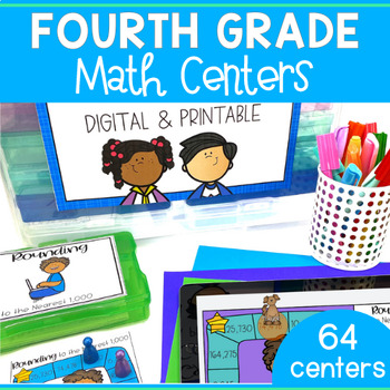 Preview of 4th Grade Math Stations Math Task Boxes - Fractions, Place Value Practice & More