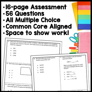 Fourth Grade Math End of Year Assessment, Final Exam, Practice Test