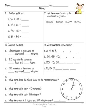 homework worksheets for grade 4