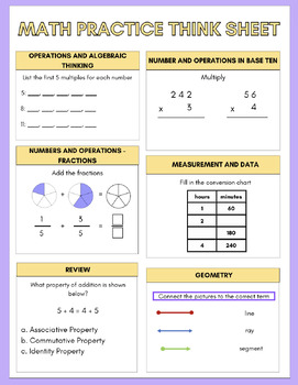 Preview of Fourth Grade Math Review Sheets and Test Prep