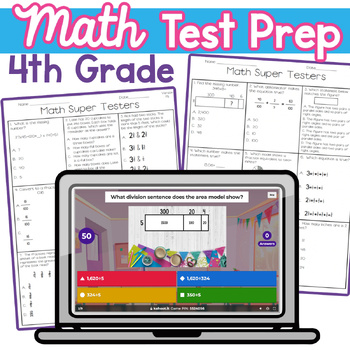 Preview of 4th Grade Math Test Prep | Spiral Review | Editable