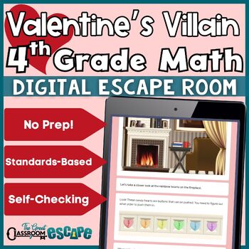 Preview of 4th Grade Valentine's Day Math Activity Digital Escape Room Game Fun & Engaging!