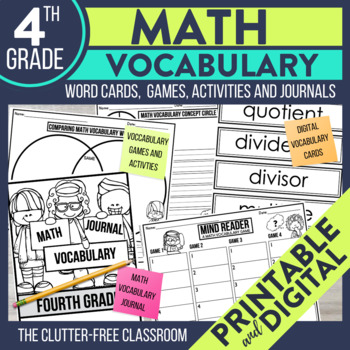 Preview of Math Vocabulary Games, Cards, Journals and More for 4th Grade
