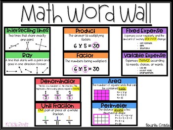 Preview of Fourth Grade Math Word Wall Cards