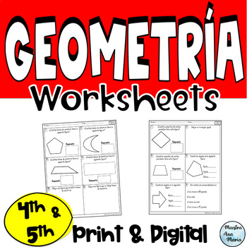 Preview of Geometry - Geometria - Fourth Grade Math in Spanish - Symmetry - Angles