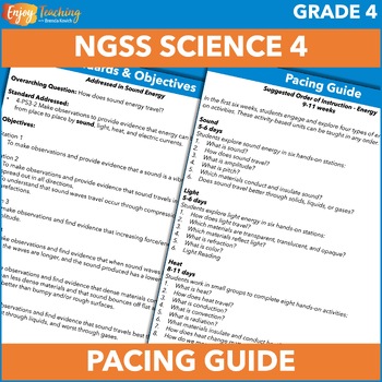 Preview of Free Fourth Grade Science Pacing Guide for NGSS