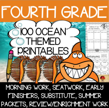 Preview of Fourth Grade Ocean Themed Worksheets {100 Standards Aligned Printables}