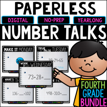 Preview of Fourth Grade PAPERLESS Number Talks- A YEARLONG BUNDLE
