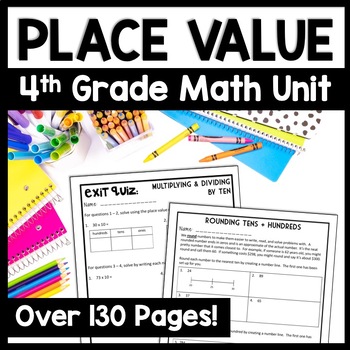 Preview of Place Value to Millions 4th Grade Review Worksheets: Notes & Practice Packets