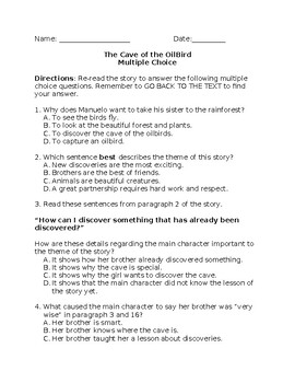 Preview of Fourth Grade Reading Multiple Choice Test Prep - Cave of the Oil Birds- Editable
