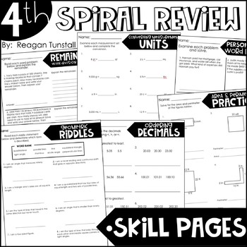 Preview of Fourth Grade Skill Pages Spiral Review