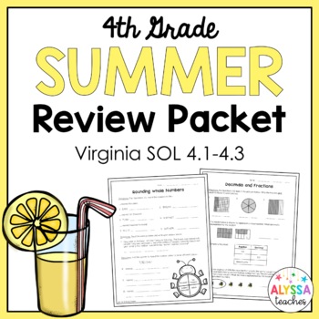 Preview of Fourth Grade Summer Math Review Packet (SOL 4.1, 4.2, 4.3)